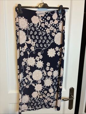 NYCC Navy and Blush Floral Maxi Skirt - Women's Casual Elegant Skirt 👵MT